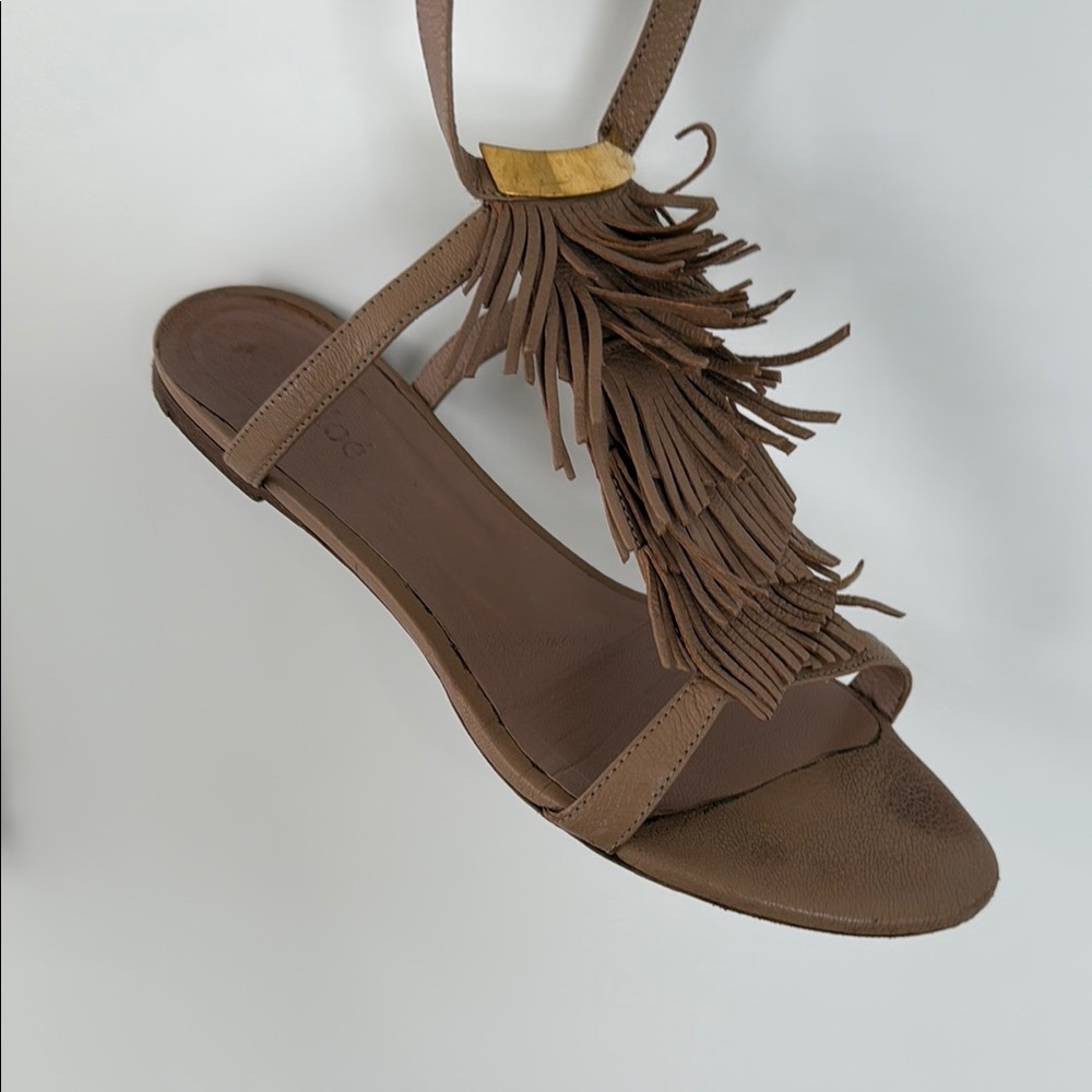 Chloe Brown Fringe Sandals